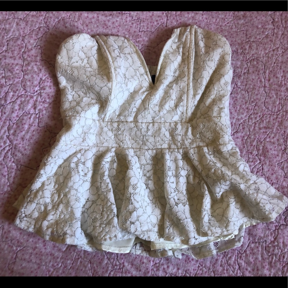 Strapless Lace Peplum Blouse